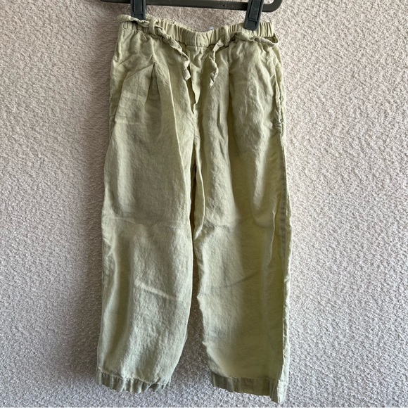Zara Other - Zara Girls Linen Relaxed Elastic Waist Pleated Kids Pants Yellow Green Size 6